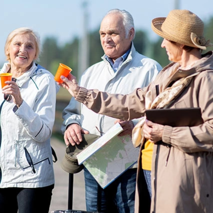 Seniors holding cup, Spring House Senior Living GA