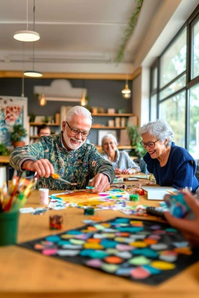 Seniors painting in craft class